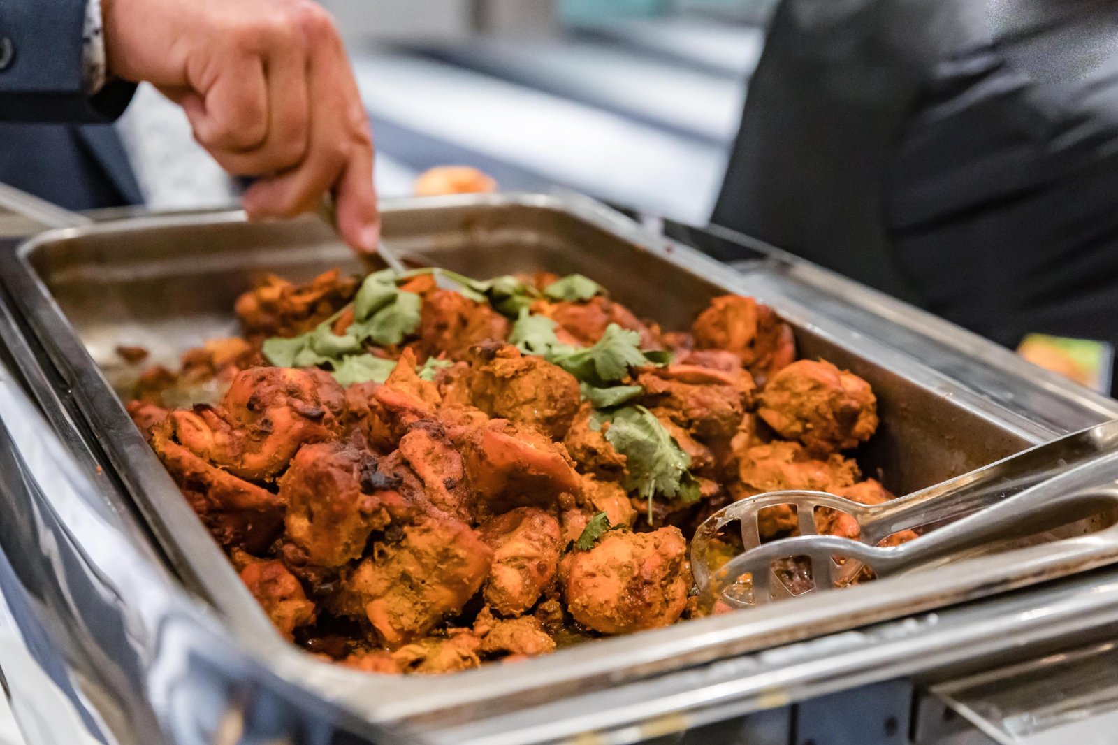 Non-veg catering platter with grilled chicken and kebabs